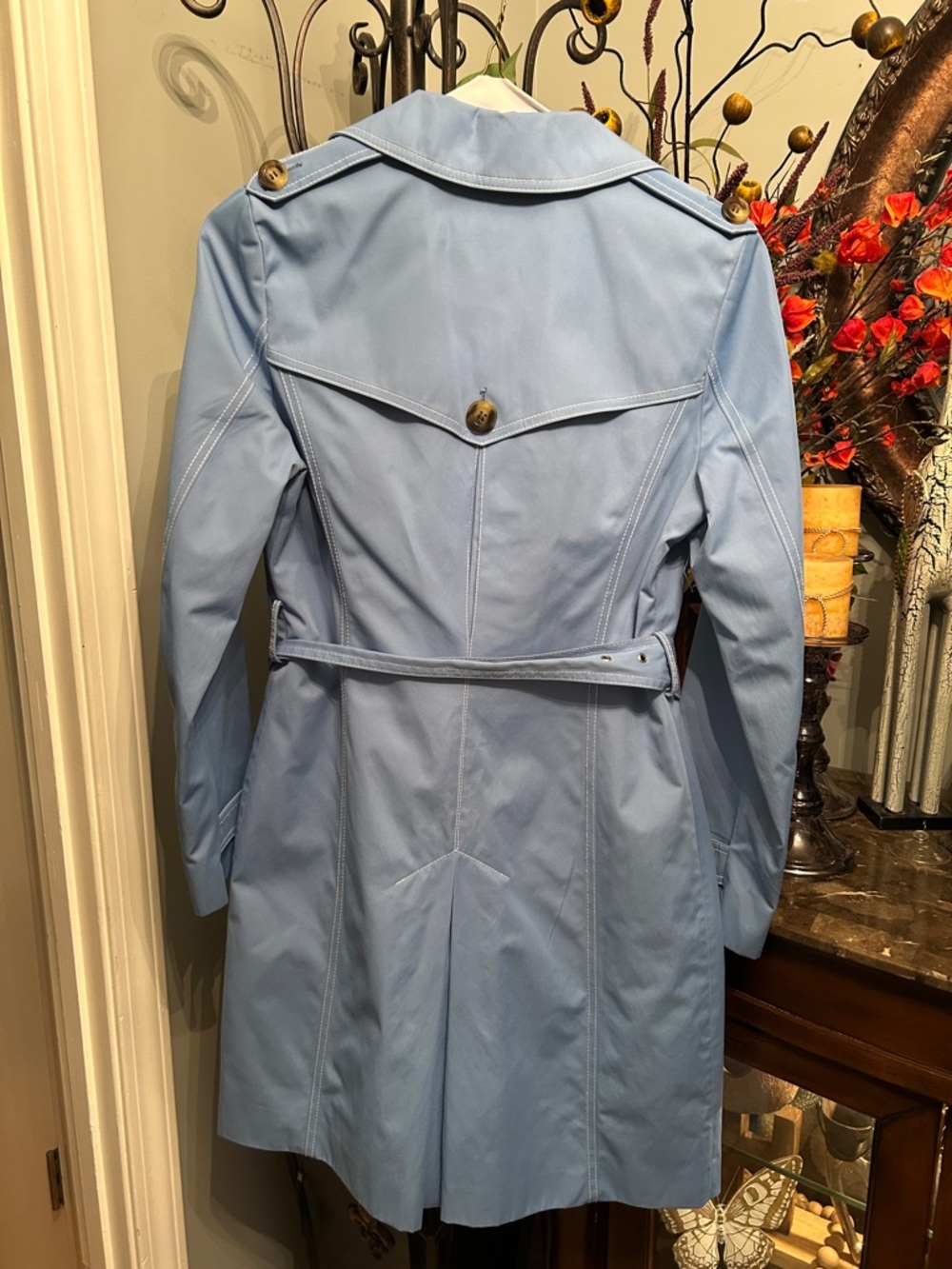 Michael Kors Light Blue Double-Breasted Trench Coat with Belt - Picture 5 of 5